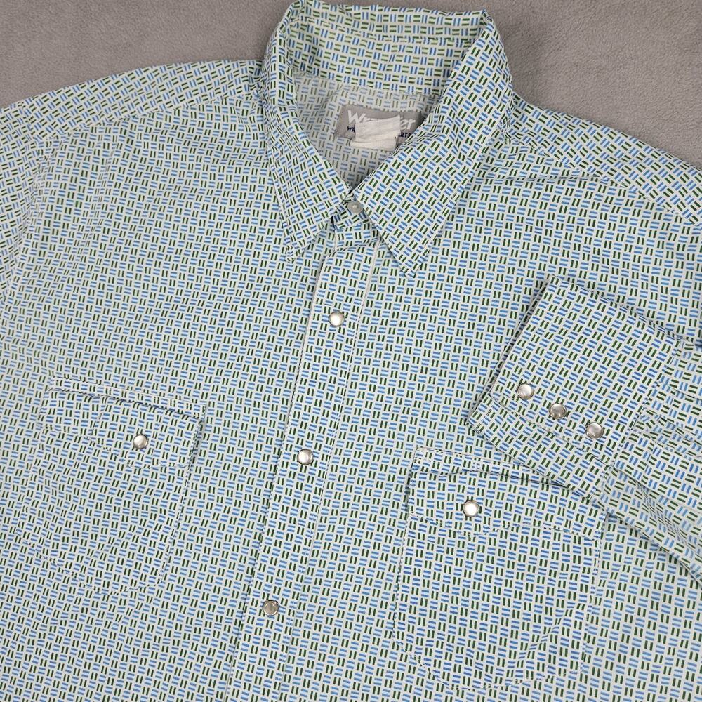 Wrangler Pearl Snap Shirt Mens XL Green Cowboy Western Long Sleeve Wrancher Thin